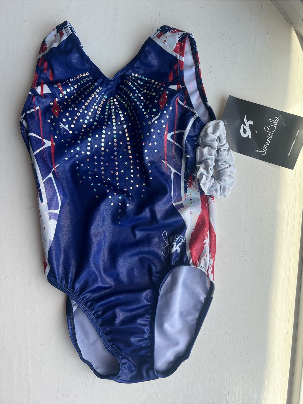 NWT GK Elite Simone Biles Firecracker Leotard, CS